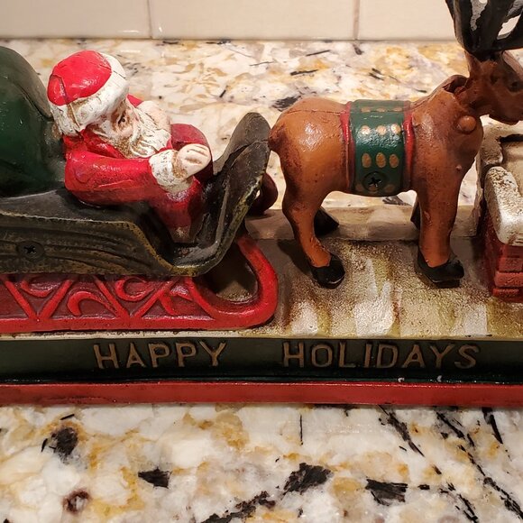 Cast Iron Santa & Reindeer Mechanical Coin Bank VTG Collectible Holidays VIDEO - Picture 4 of 11